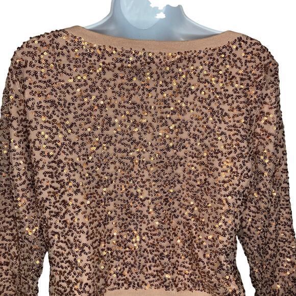 American Eagle Womens Rose Gold Sequin Cardigan Sweater Button Front Size Medium - Picture 16 of 16
